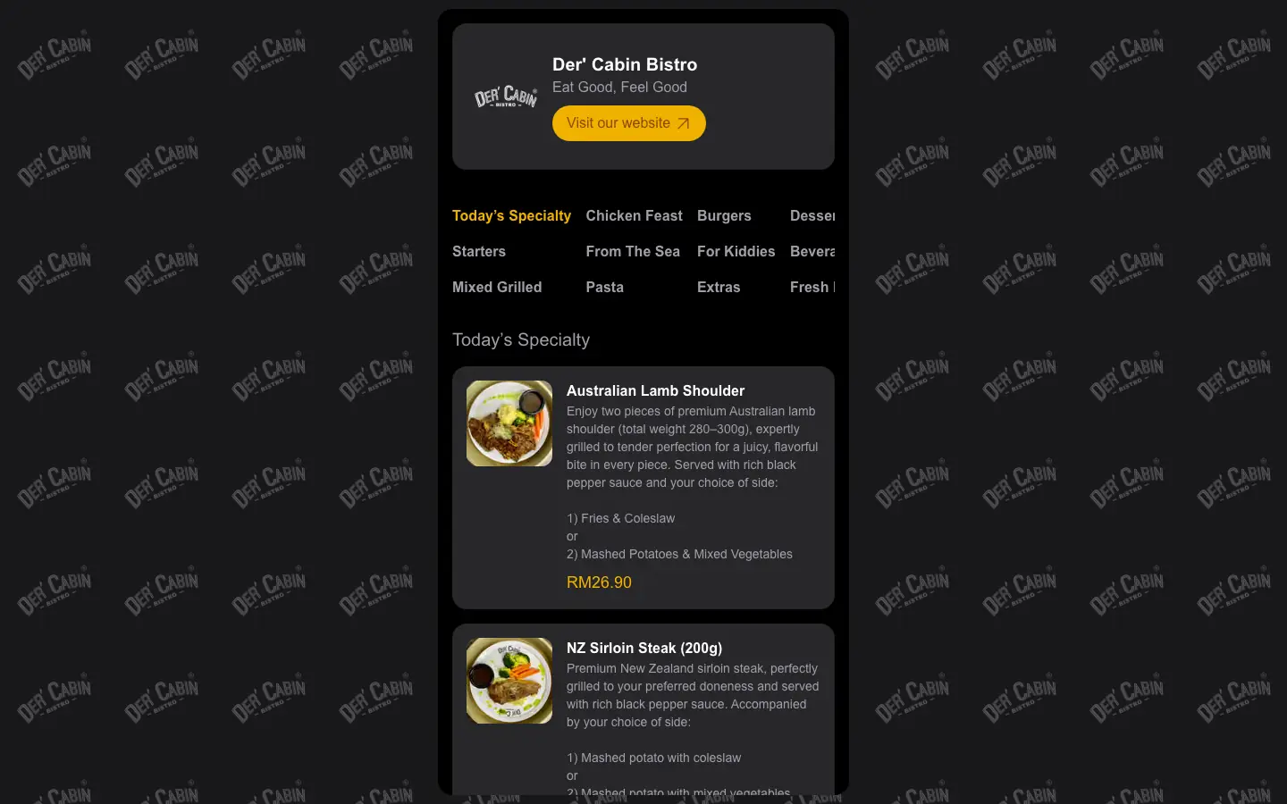 Halaman utama laman web Der' Cabin Bistro