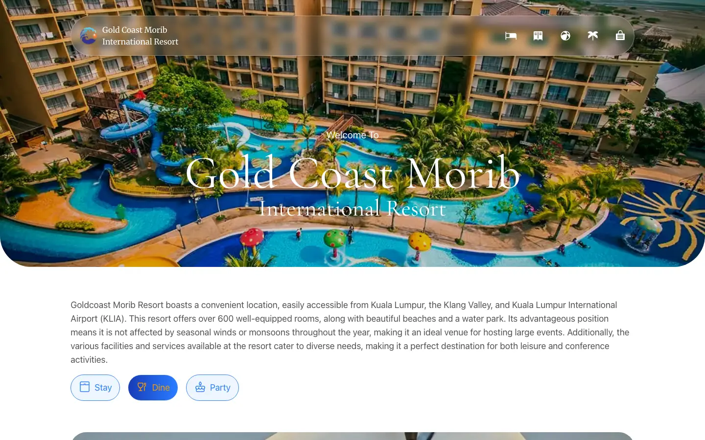 The home page of Gold Coast Morib International Resort's website