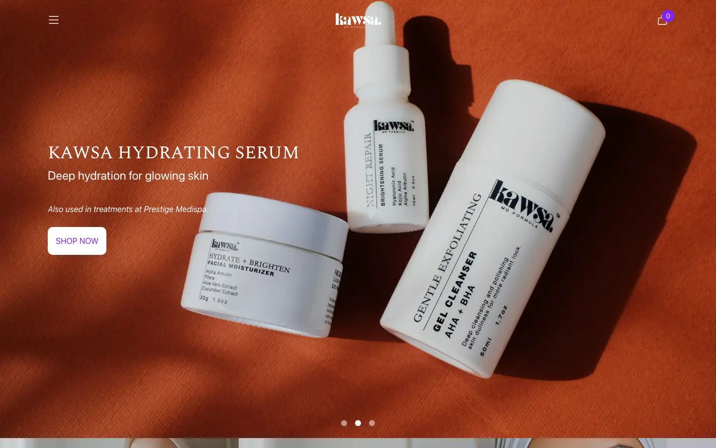 The home page of Kawsa MD Formula's website